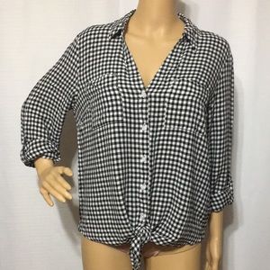 JONES NEW YORK Collared Button Front Long Sleeves Women’s Checkered Blouse Sz L